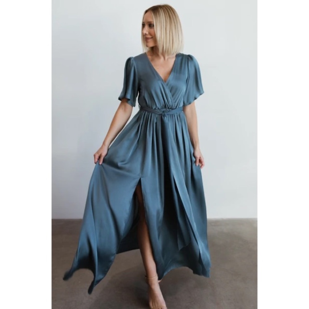 Baltic Born Sicily Blue Satin Maxi Dress